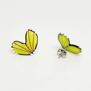 Glass butterfly wings stud earrings - lime