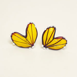 Glass butterfly wings stud earrings - yellow
