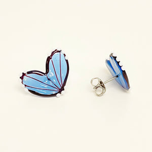 Glass butterfly wings stud earrings - blue