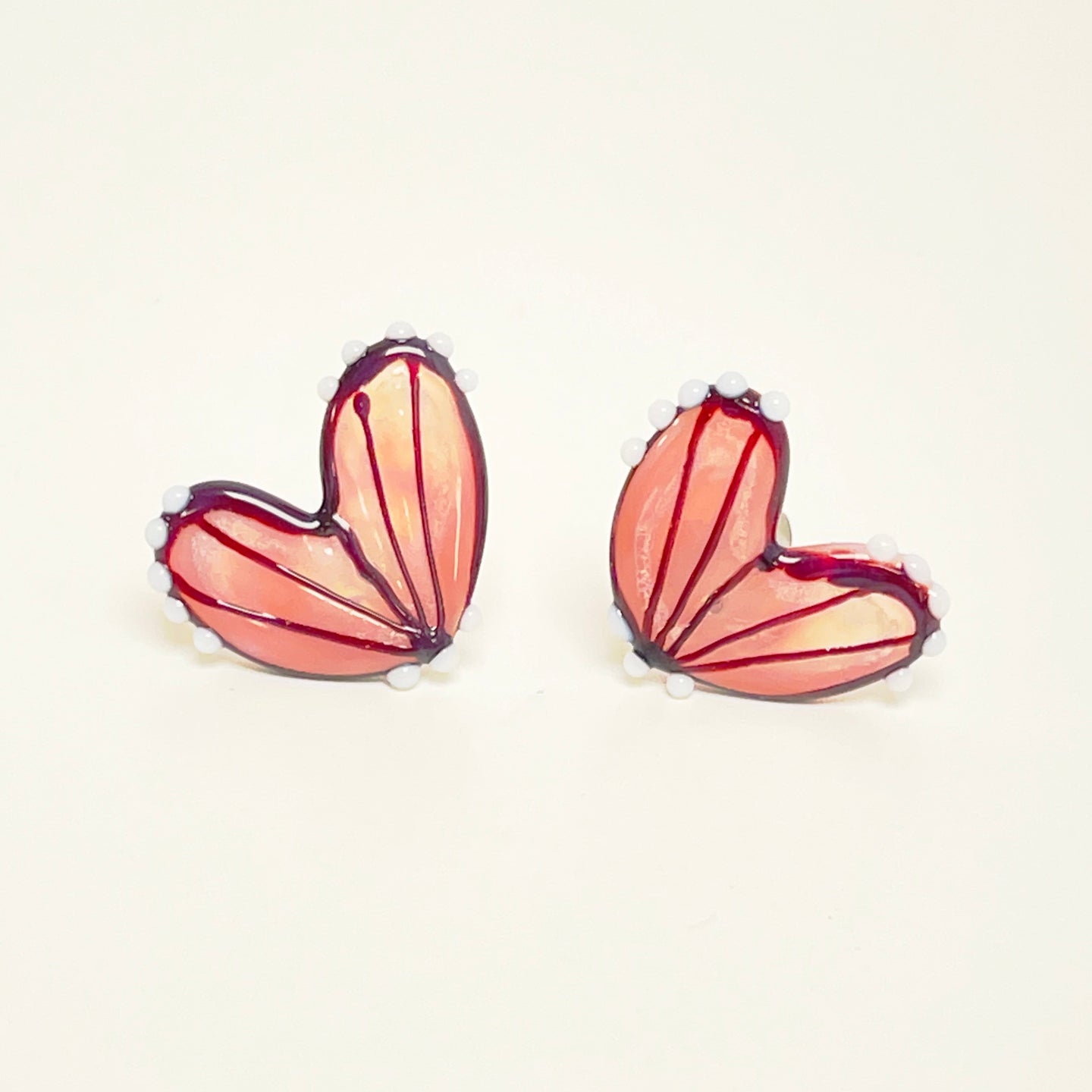 Glass butterfly wings stud earrings - pink