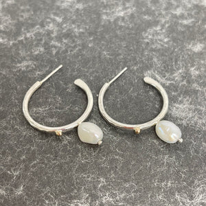 Silver & pearl stud earrings - hoop