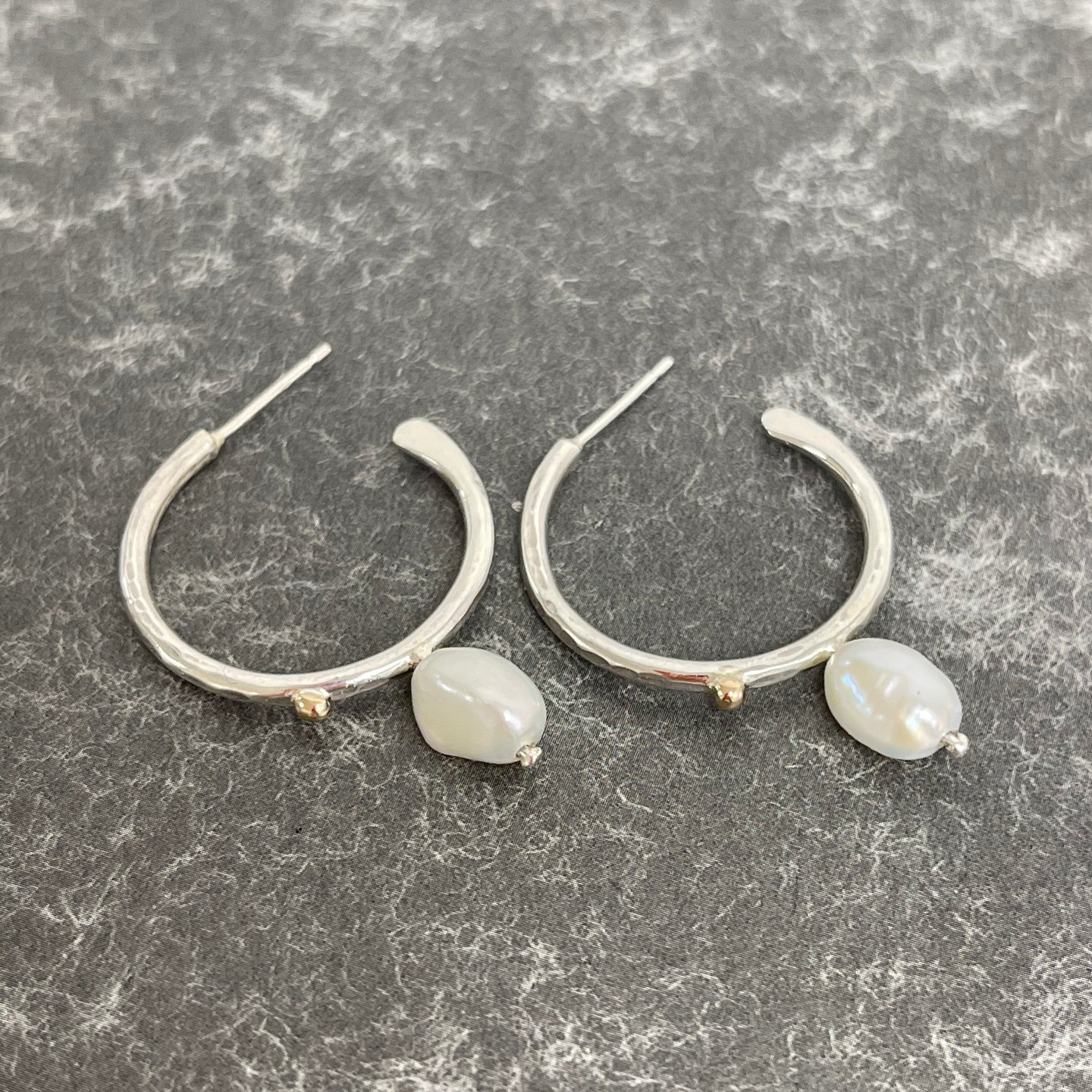 Silver & pearl stud earrings - hoop