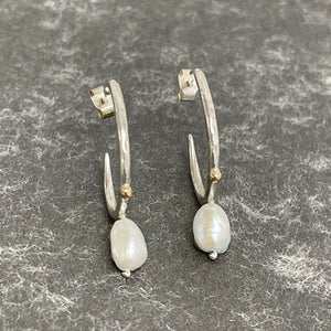 Silver & pearl stud earrings - hoop