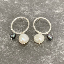 Load image into Gallery viewer, Silver &amp; pearl stud earrings - duo
