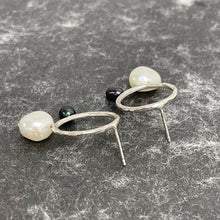 Load image into Gallery viewer, Silver &amp; pearl stud earrings - duo
