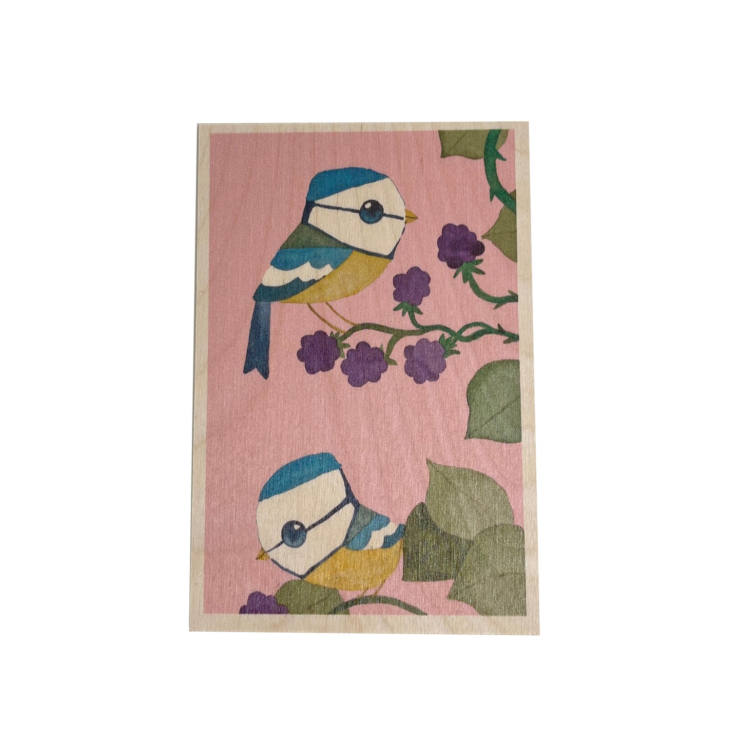 Wooden postcard - blue tits