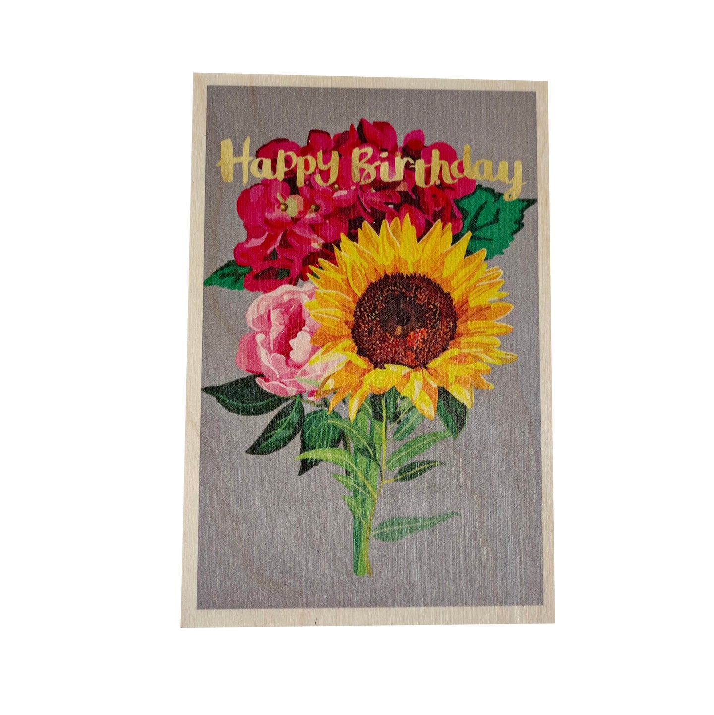 Wooden postcard - birthday sunflower