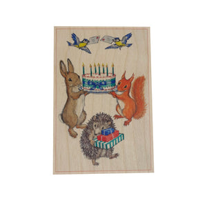 Wooden postcard - Birthday animals