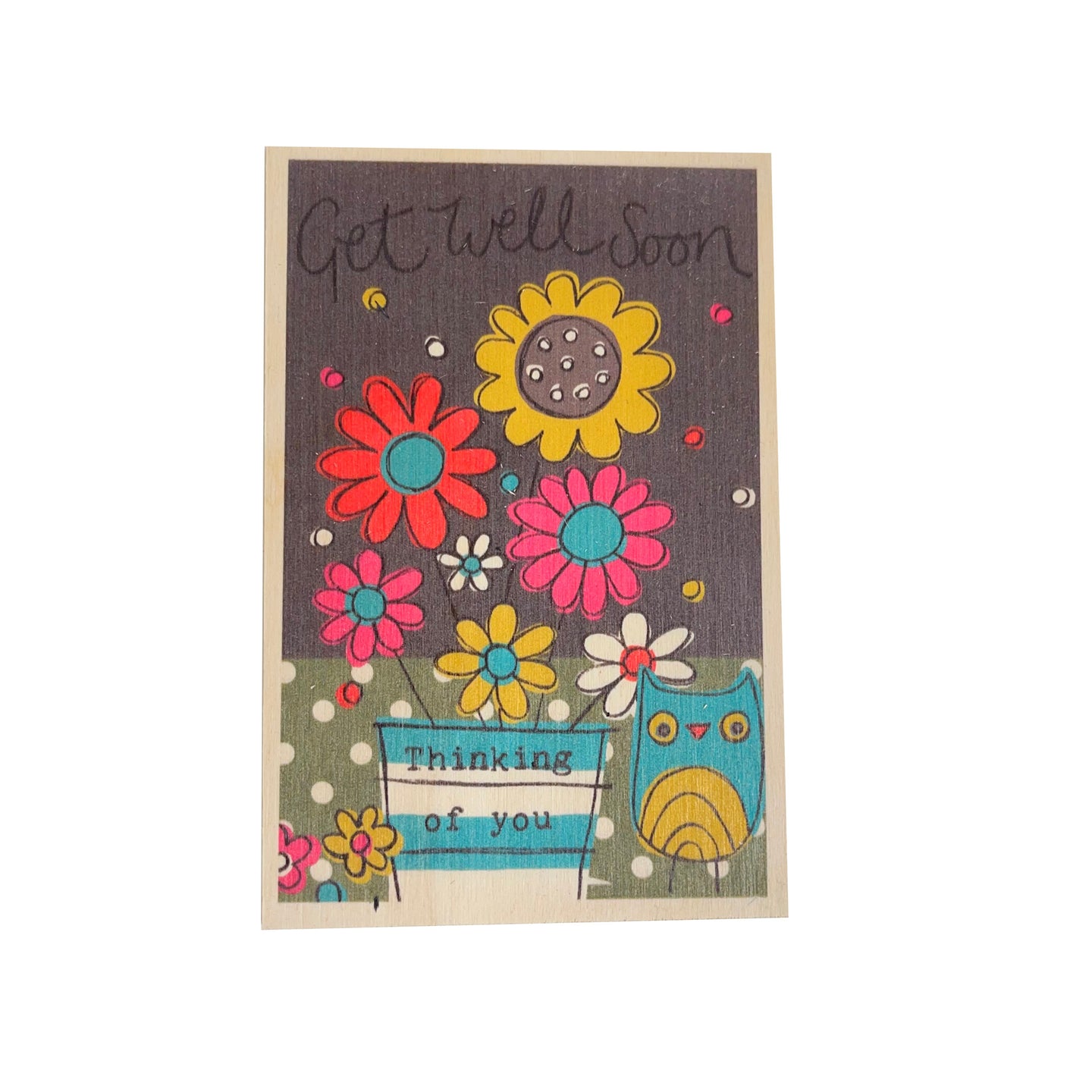 Wooden postcard - get well soon flowers