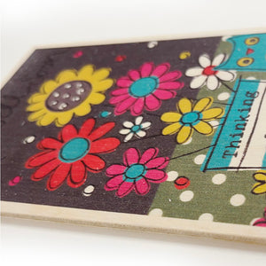 Wooden postcard - get well soon flowers