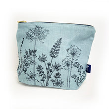 Load image into Gallery viewer, Large linen make up bag - blue wildflowers
