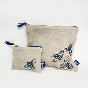 Large linen useful pouch - natural bee