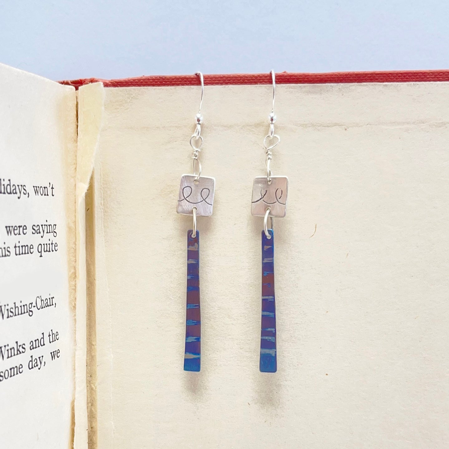 Silver and titanium drop earrings - long