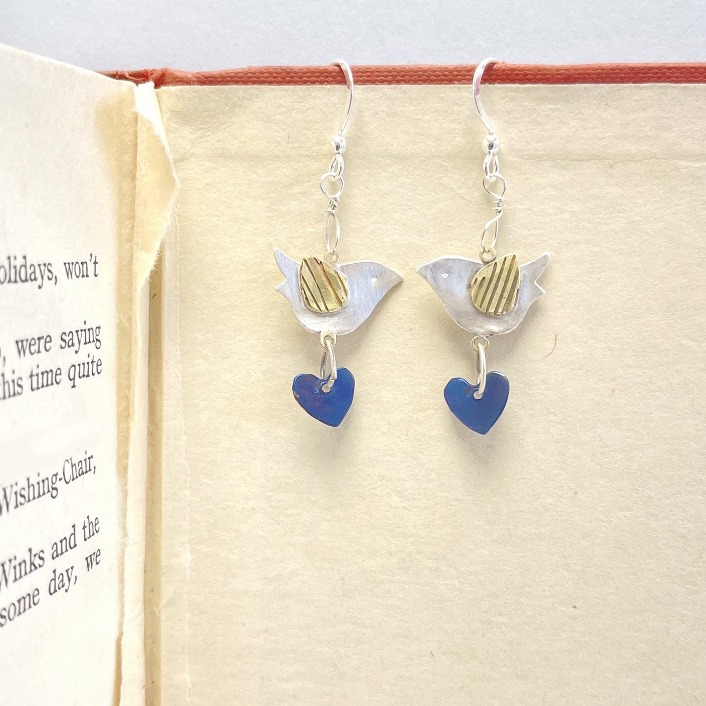 Titanium, Brass & Silver bird drop earrings