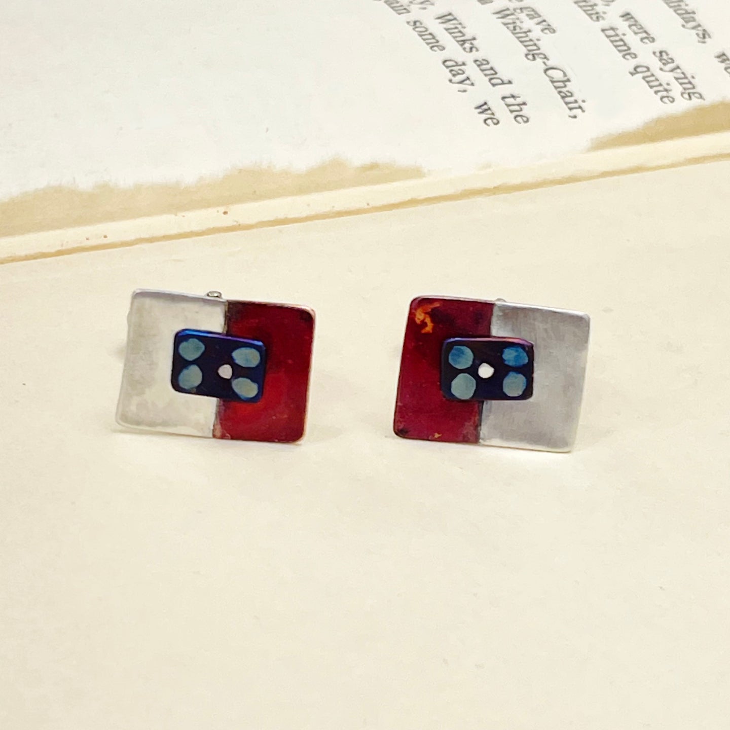 Silver, copper and titanium cufflinks