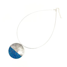 Load image into Gallery viewer, Aluminium and silver double disk pendant - petrol blue
