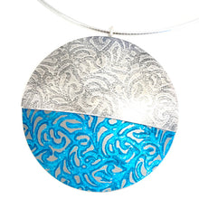 Load image into Gallery viewer, Aluminium and silver double disk pendant - petrol blue
