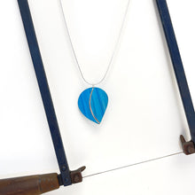 Load image into Gallery viewer, Aluminium and silver pendant - blue leaf
