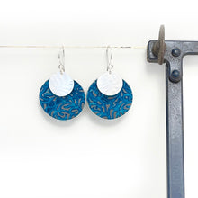 Load image into Gallery viewer, Aluminium and silver drop earrings - petrol blue disk
