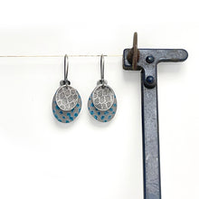Load image into Gallery viewer, Aluminium and silver drop earrings - petrol blue/grey
