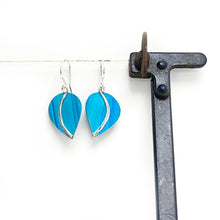 Load image into Gallery viewer, Aluminium and silver leaf drop earrings - turquoise

