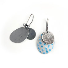 Load image into Gallery viewer, Aluminium and silver drop earrings - petrol blue/grey

