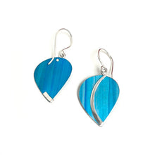 Load image into Gallery viewer, Aluminium and silver leaf drop earrings - turquoise

