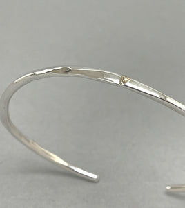 Open silver bangle - gold heart