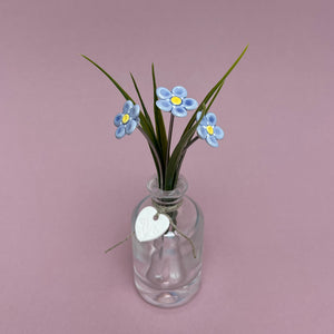 Triple ceramic flower in a bottle - forget-me-not