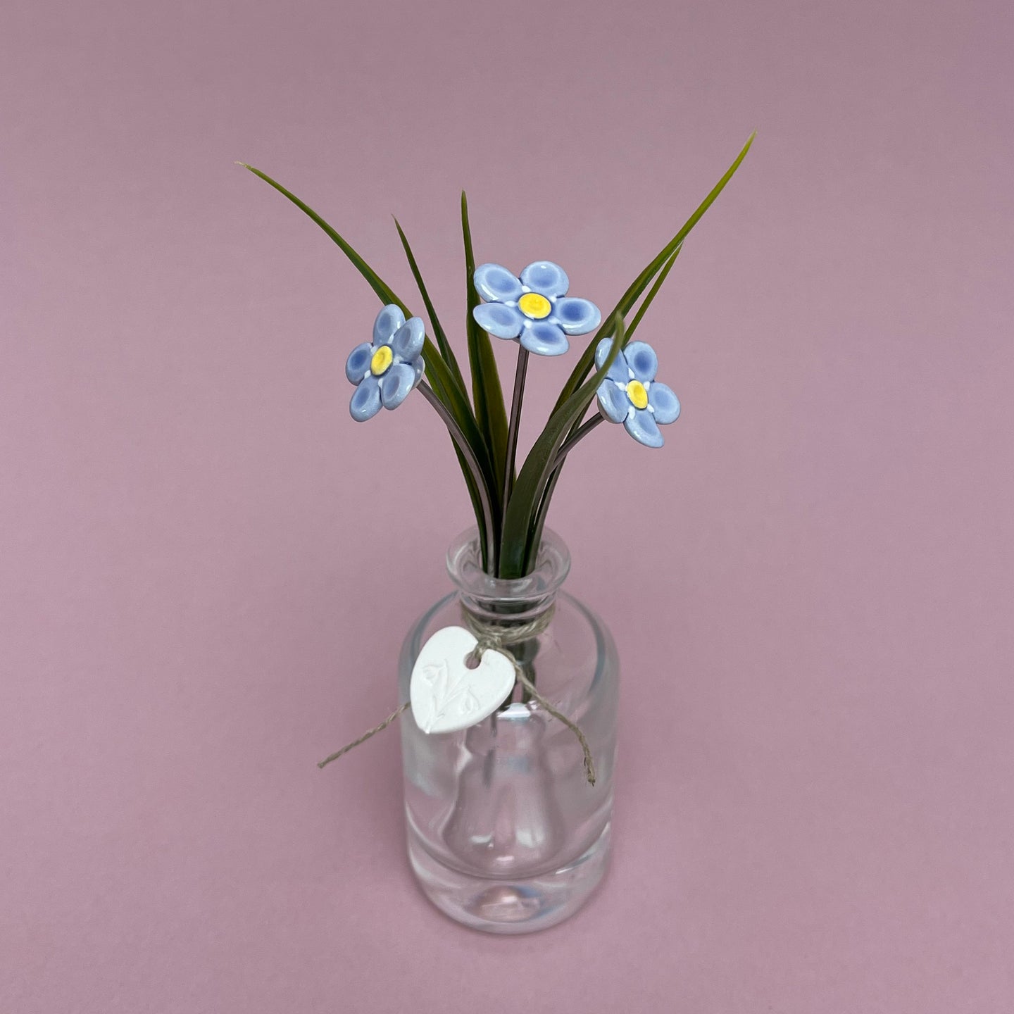 Triple ceramic flower in a bottle - forget-me-not