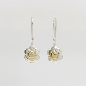 Silver and gold flower earrings - drop