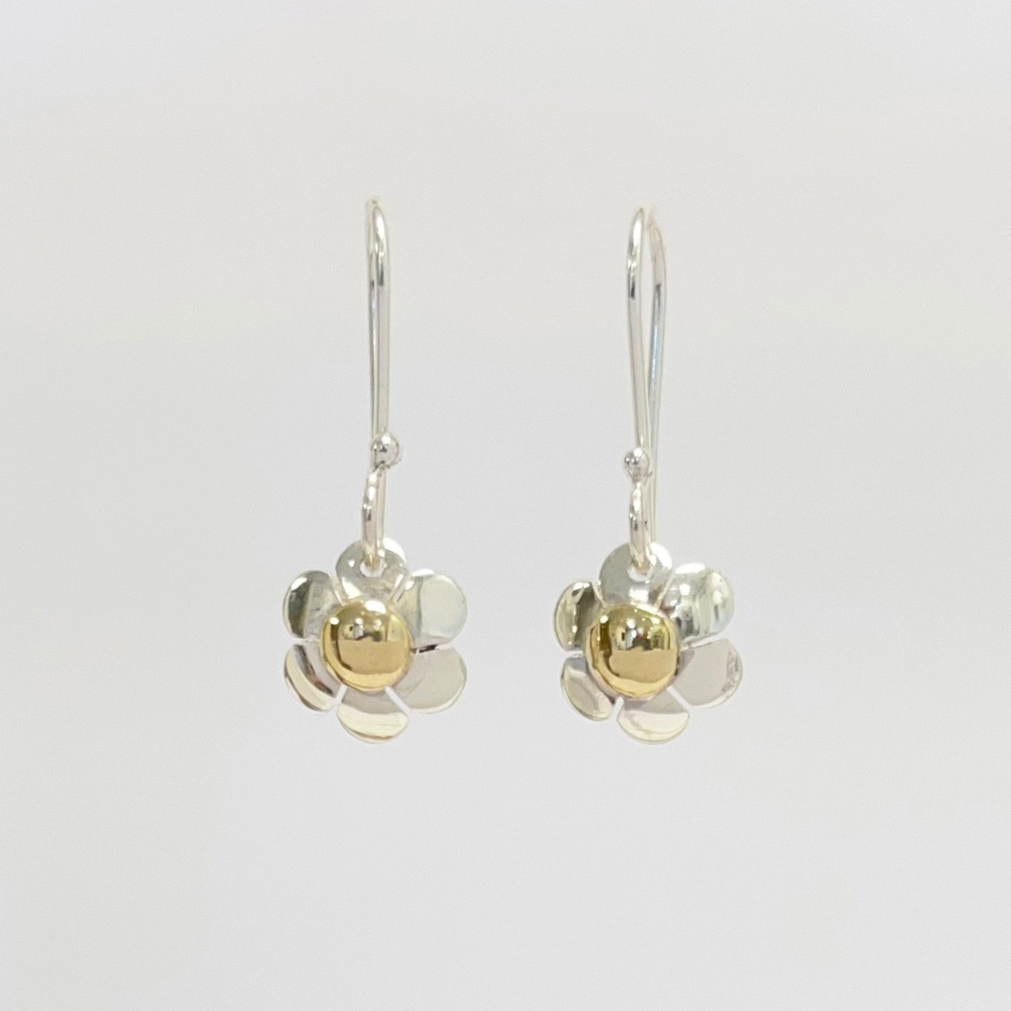 Silver and gold flower earrings - drop