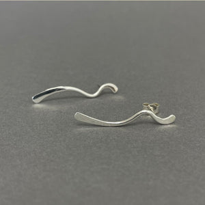 Silver long wave stud earrings