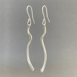 Silver long single wave earrings