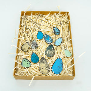 Box of bird egg hangings