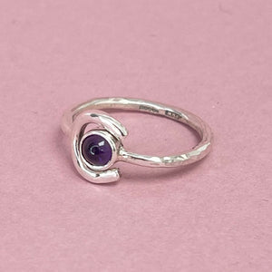 Crescent moon ring - purple amethyst