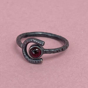 Crescent moon ring - deep red garnet