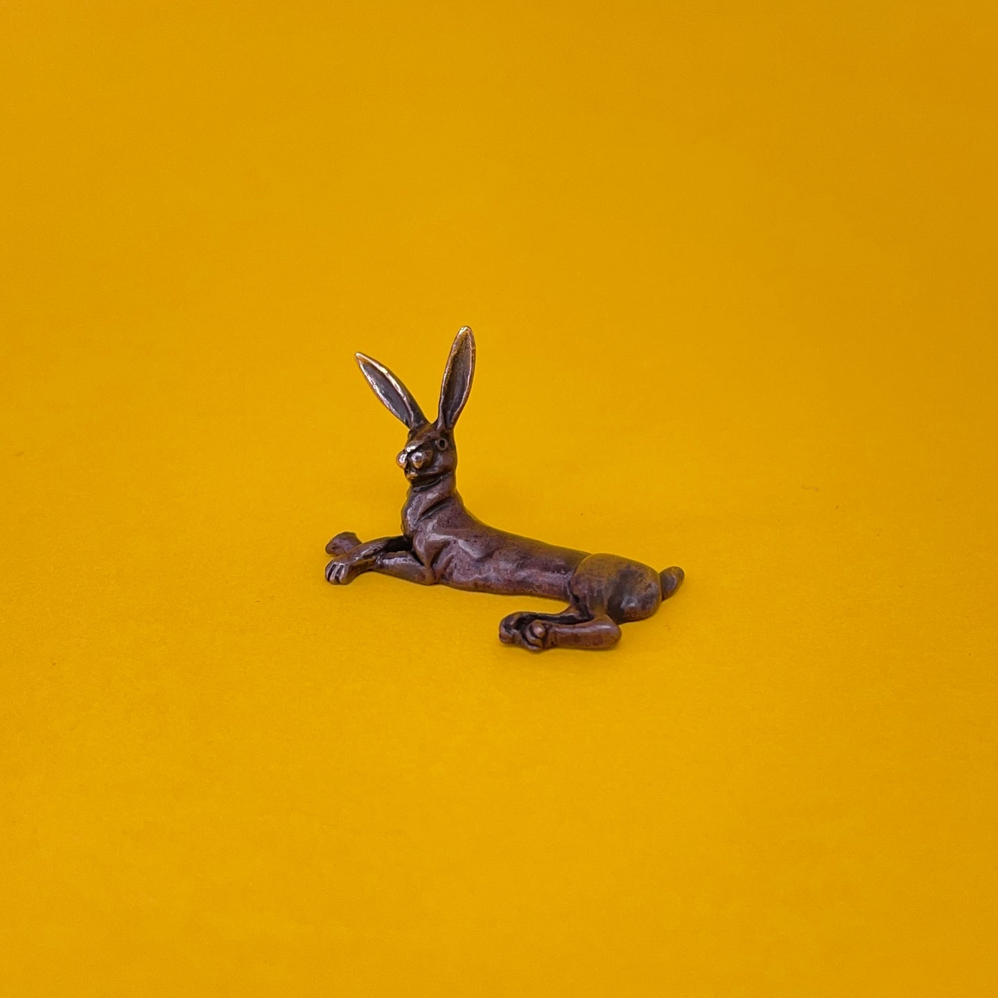 Lying Hare miniature bronze sculpture
