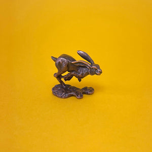 Running Hare miniature bronze sculpture