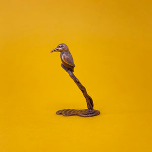 Kingfisher on twig miniature bronze sculpture