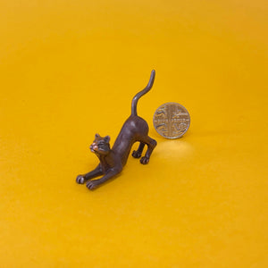 Stretching Cat miniature bronze sculpture