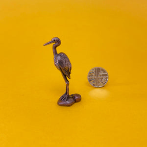 Heron miniature bronze sculpture