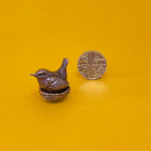 Load image into Gallery viewer, Wren on nest miniature bronze sculpture
