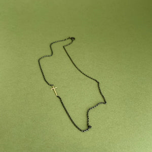 Gold cross necklace - oxidised