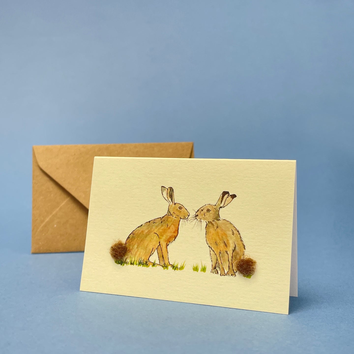 Mini card with felt detail - hares (m5)