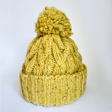 Load image into Gallery viewer, Classic cable pom pom hat - mustard
