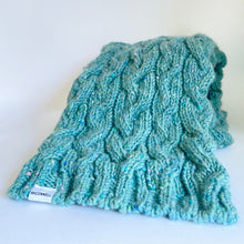 Load image into Gallery viewer, Classic cable hand knit scarf - blue
