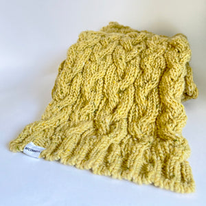 Classic cable hand knit scarf - mustard