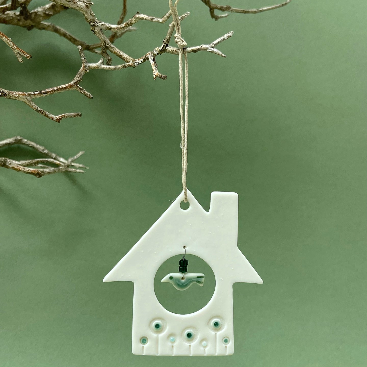 Porcelain birdhouse hanging