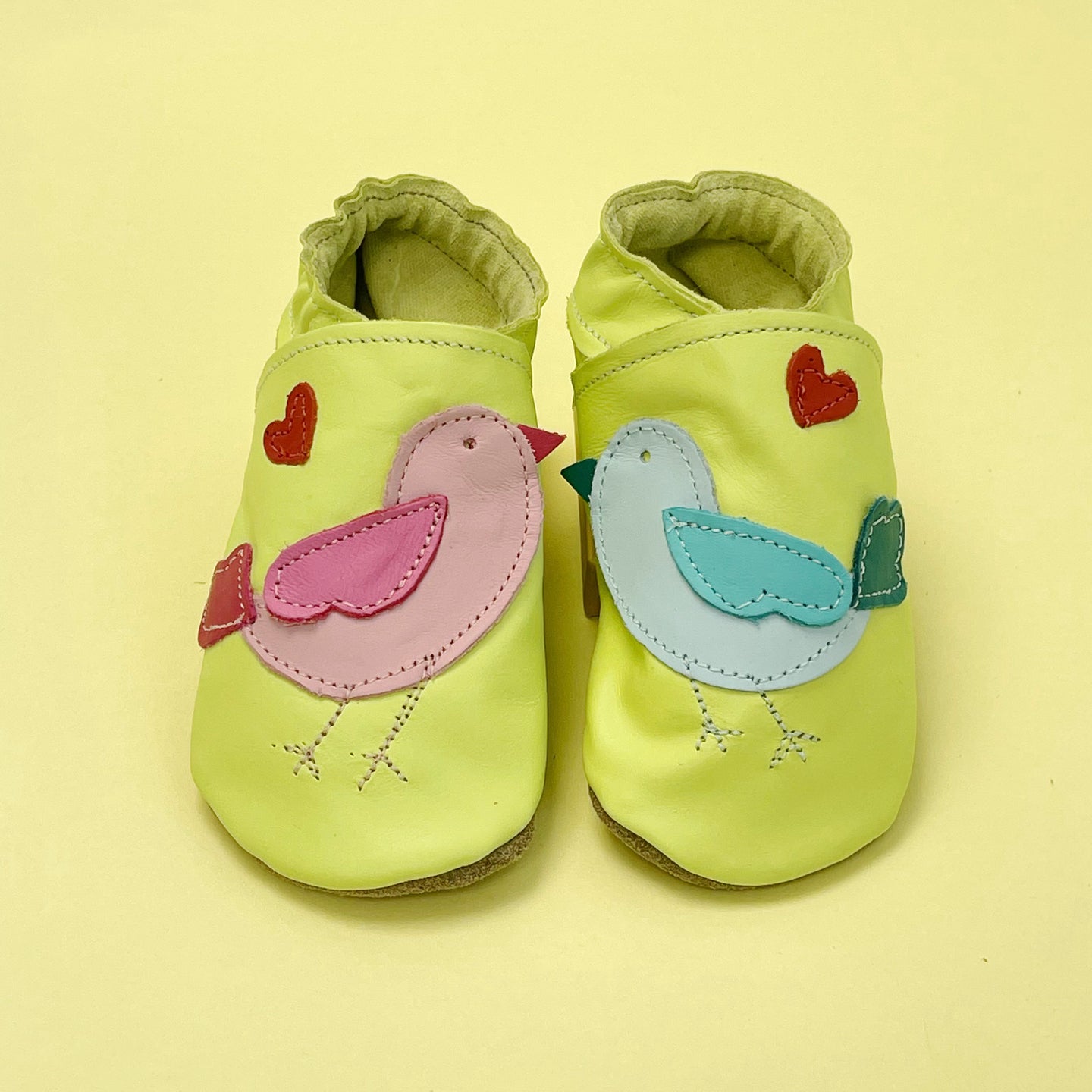 Baby Shoes - Pink and blue little chicks on lime.